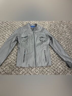 Apt. 9 Women's Gray Faux Leather Moto Jacket, Sz S - Bikercore, Moto, Grunge